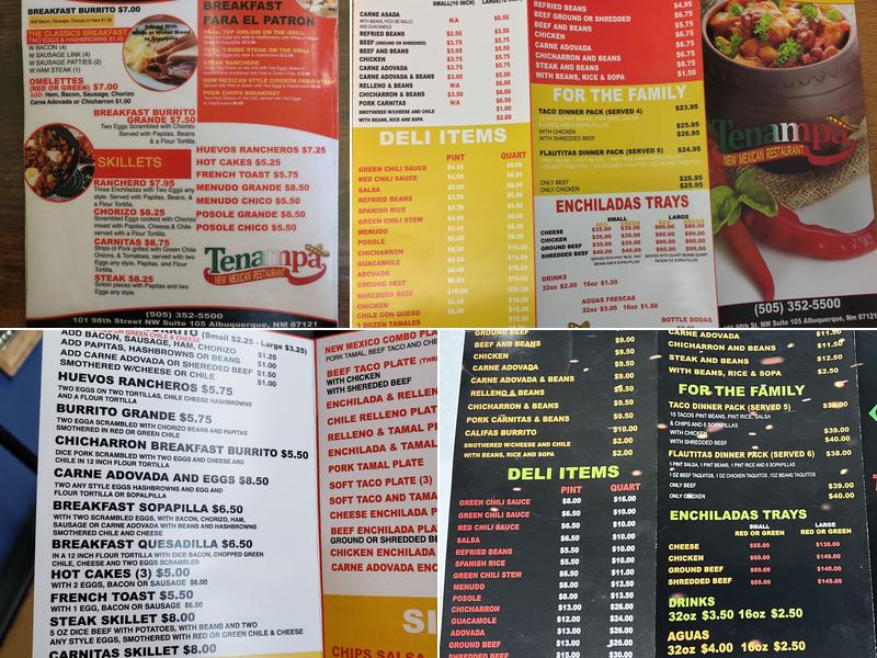 Tenampa New Mexican Restaurant Menu