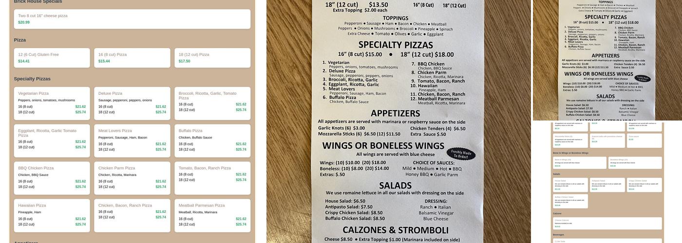 Brick House Pizza Menu