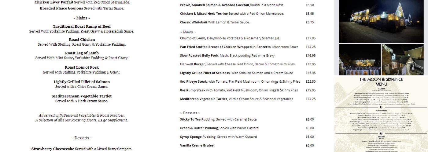 The Moon & Sixpence Menu