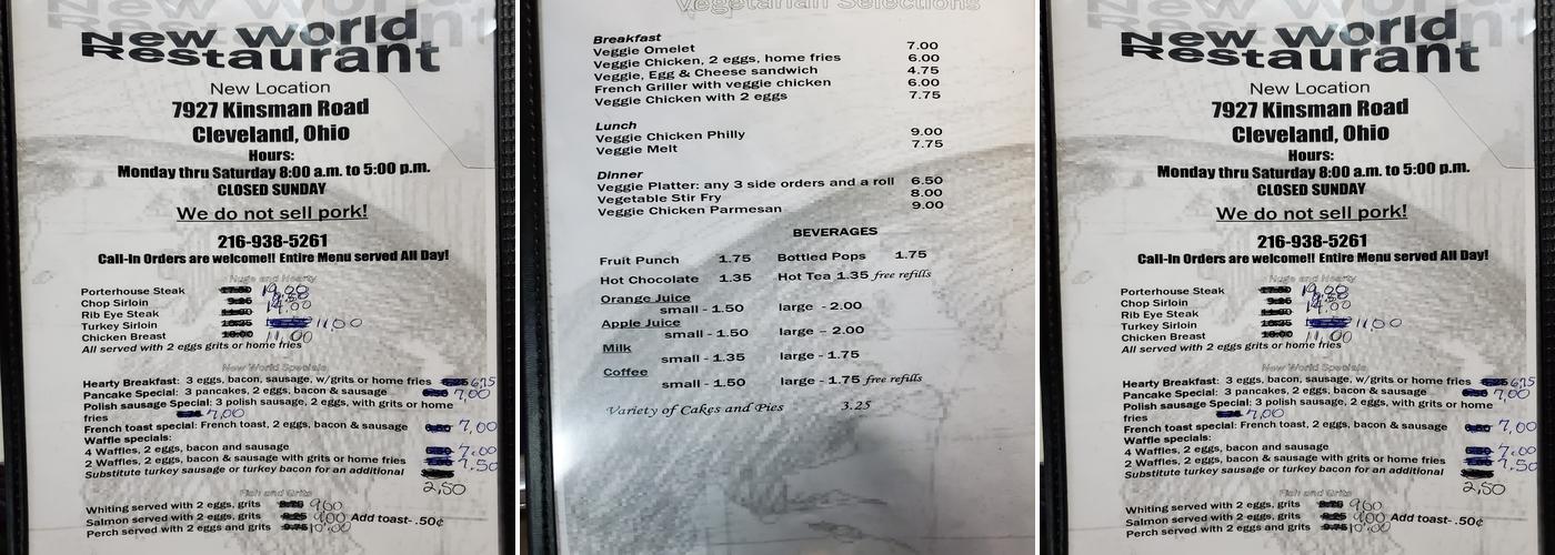 New World Restaurant Menu