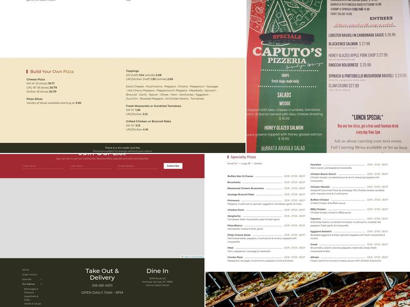 Caputo's Pizzeria Saratoga Menu