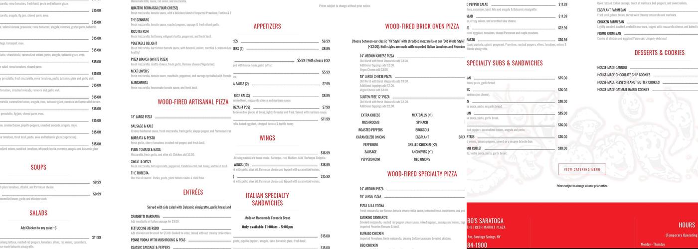 Gennaro's Pizza Parlor Menu