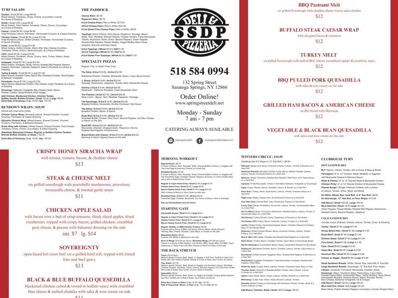Spring Street Deli & Pizzeria Menu