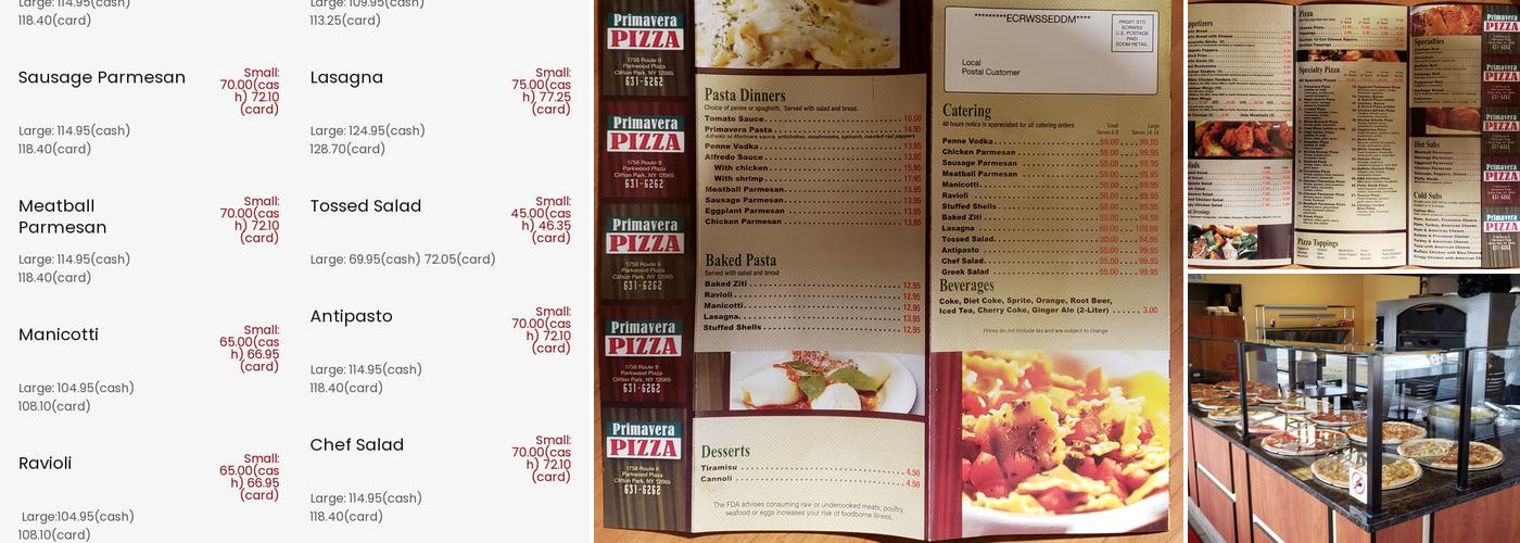 Primavera Pizza Menu
