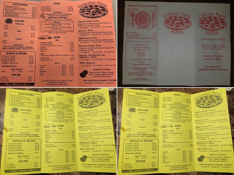 Clifton Park Pizza Shop Menu