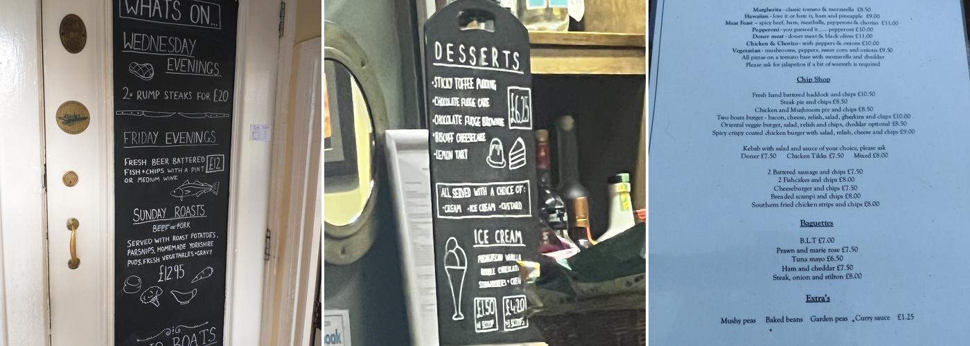 The Two Boats Inn Menu