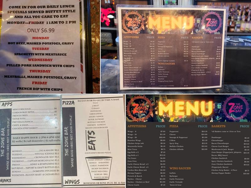 The Zone Bar Menu