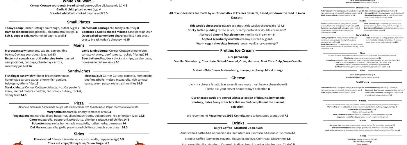 The Yew Tree Menu