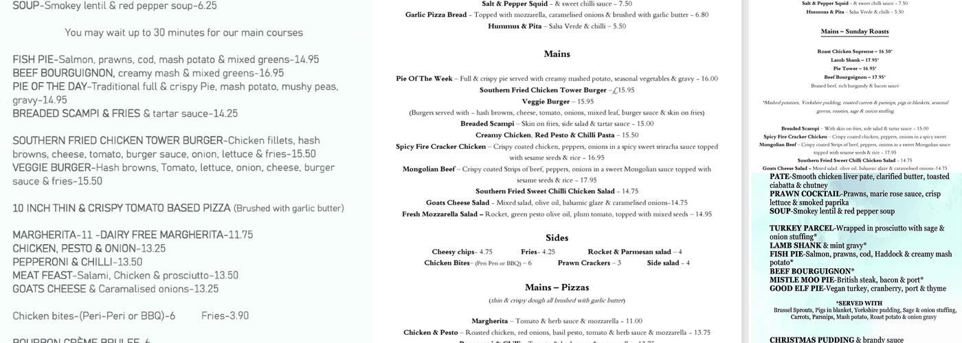 The Plough Inn Menu
