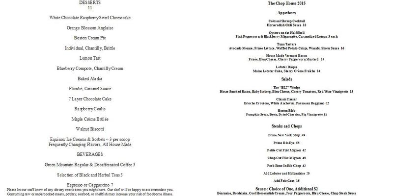 Chop House Menu