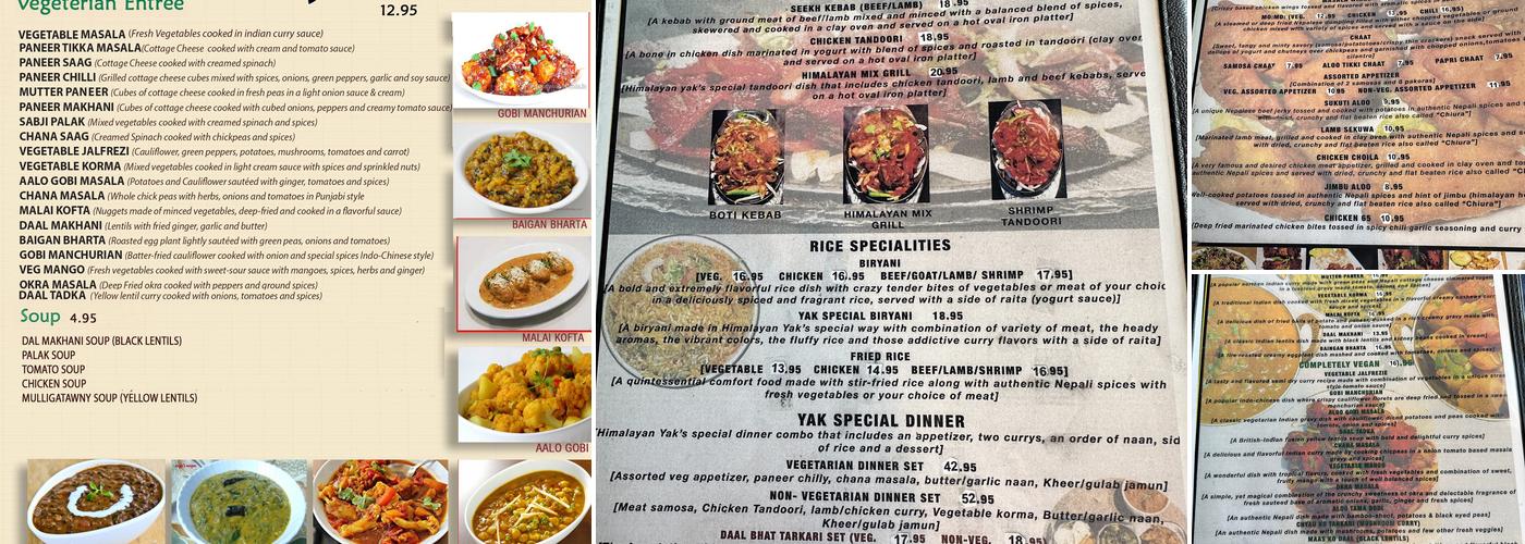 Himalayan Yak Menu