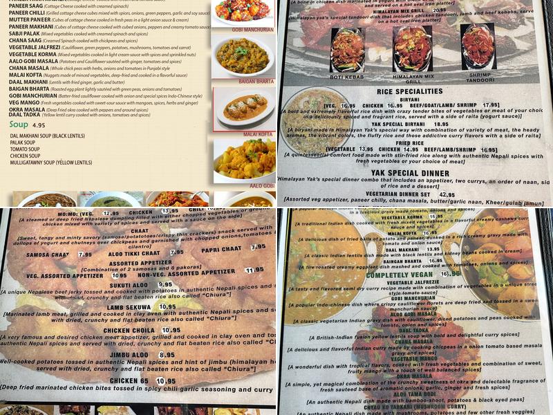 Himalayan Yak Menu