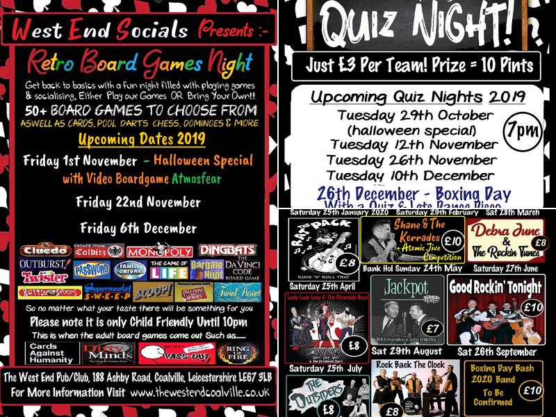 The West End, Coalville Menu