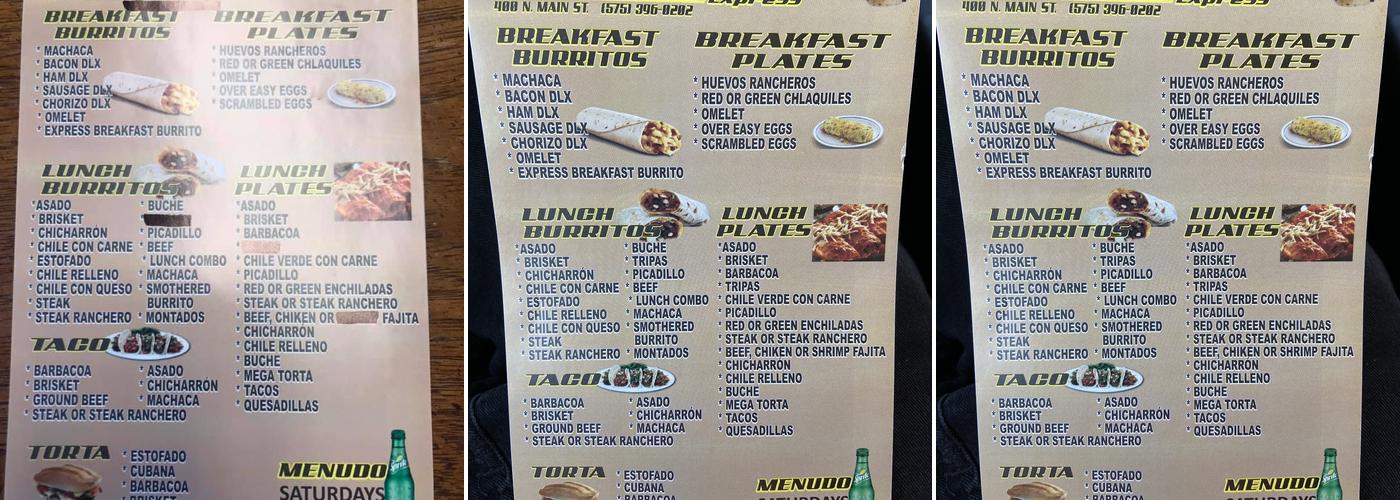 La Tortilla Express Menu