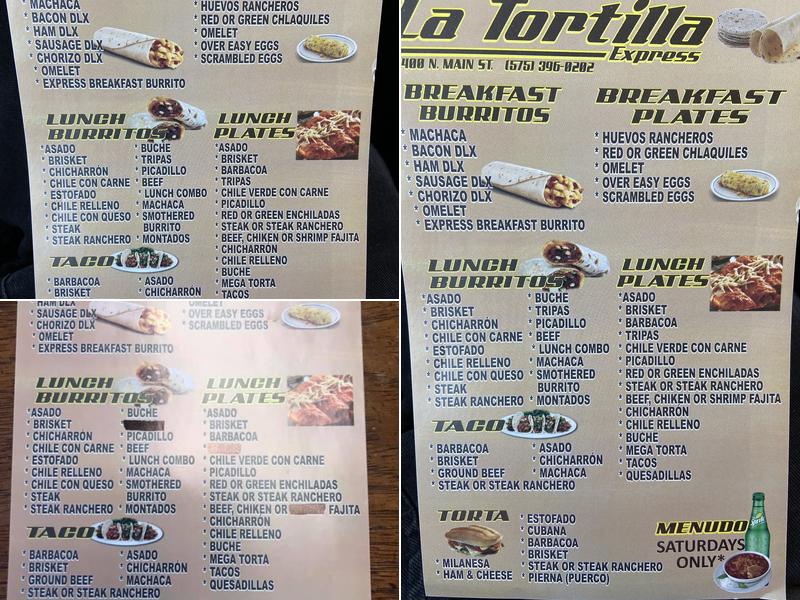 La Tortilla Express Menu