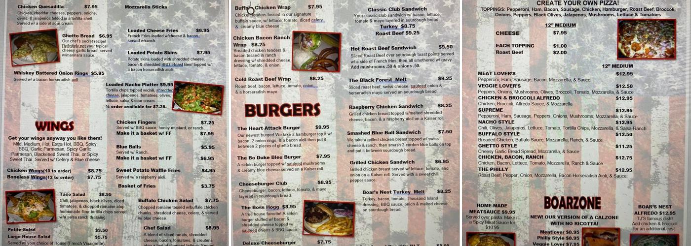 Boar's Nest Bar & Grill Menu