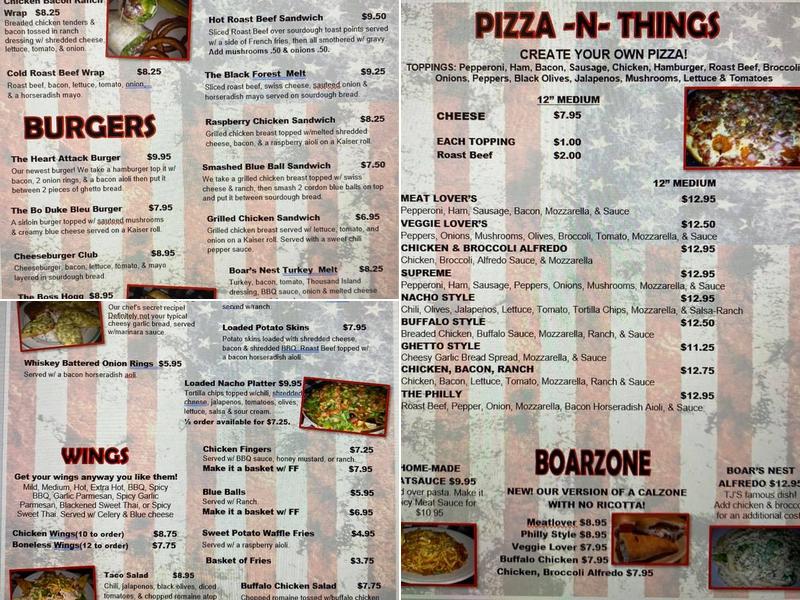 Boar's Nest Bar & Grill Menu