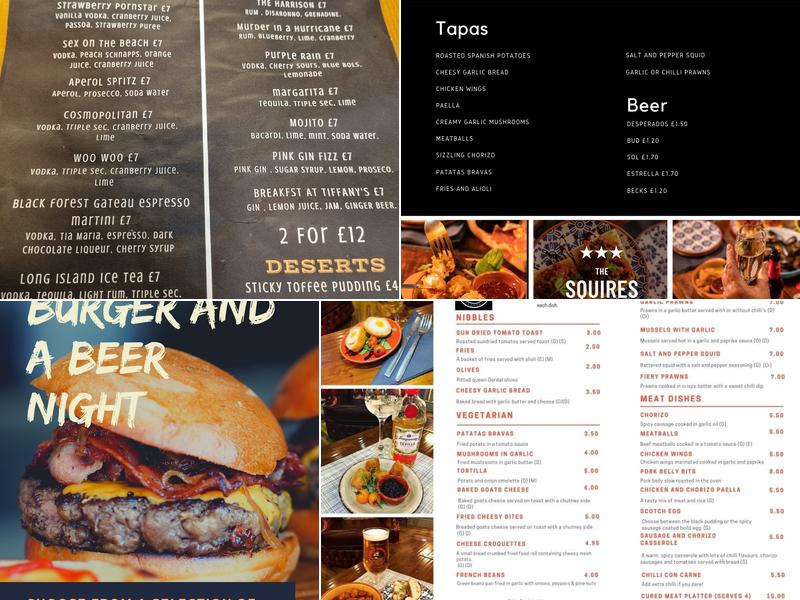 Squires Bar Wombwell Menu