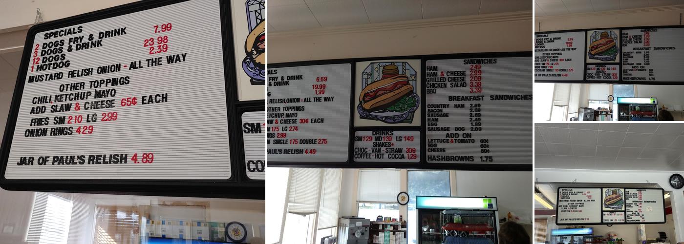 Paul's Place Famous Hotdogs Menu