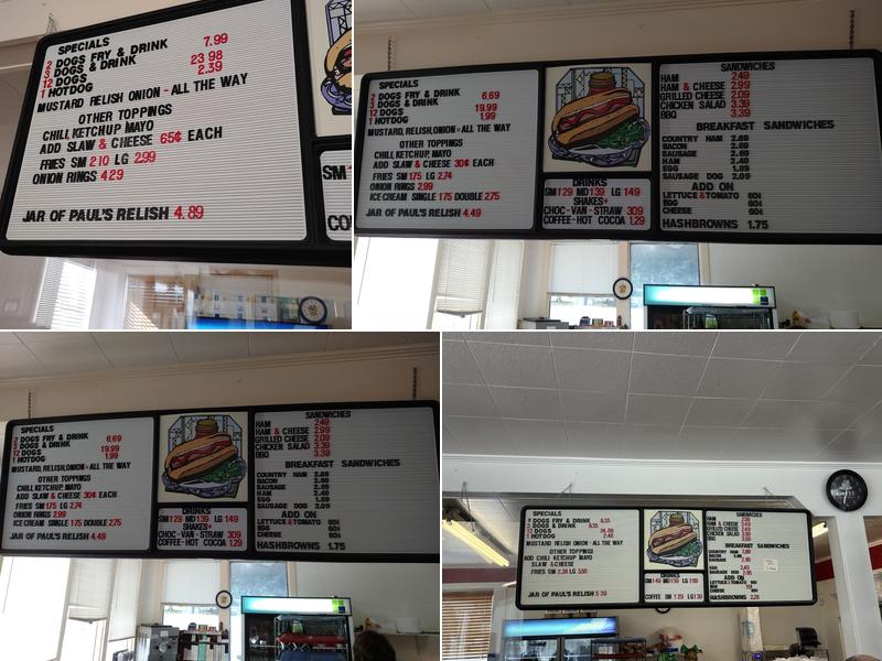 Paul's Place Famous Hotdogs Menu