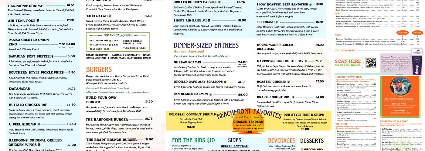 Harpoons on the Bay Menu