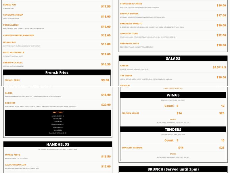 Shorebreak Pizza Grille Menu