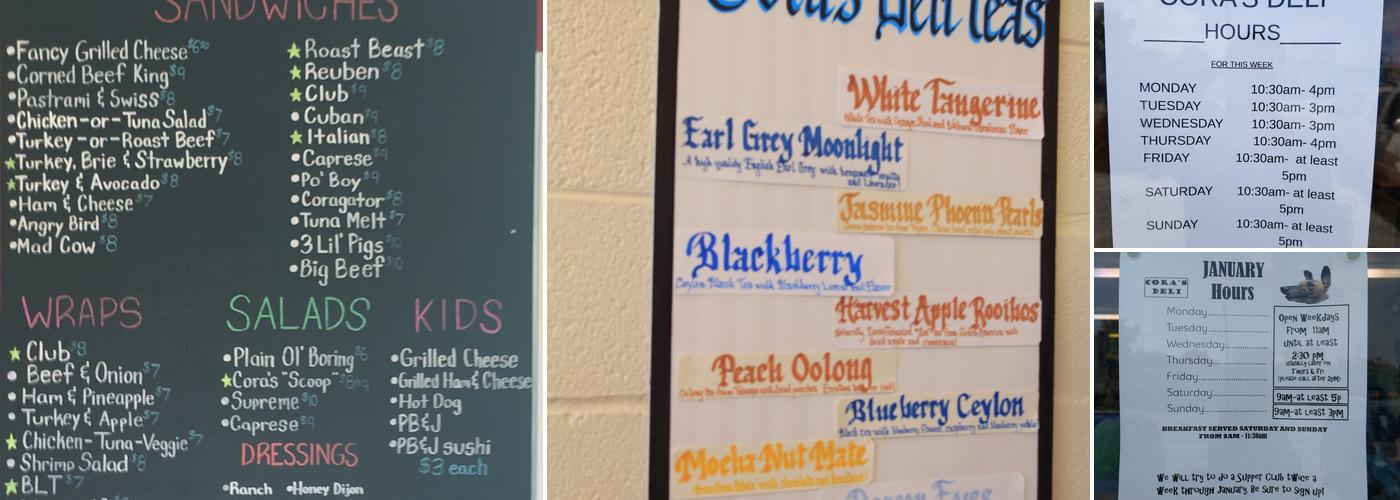 Coras Isle-End Deli Menu