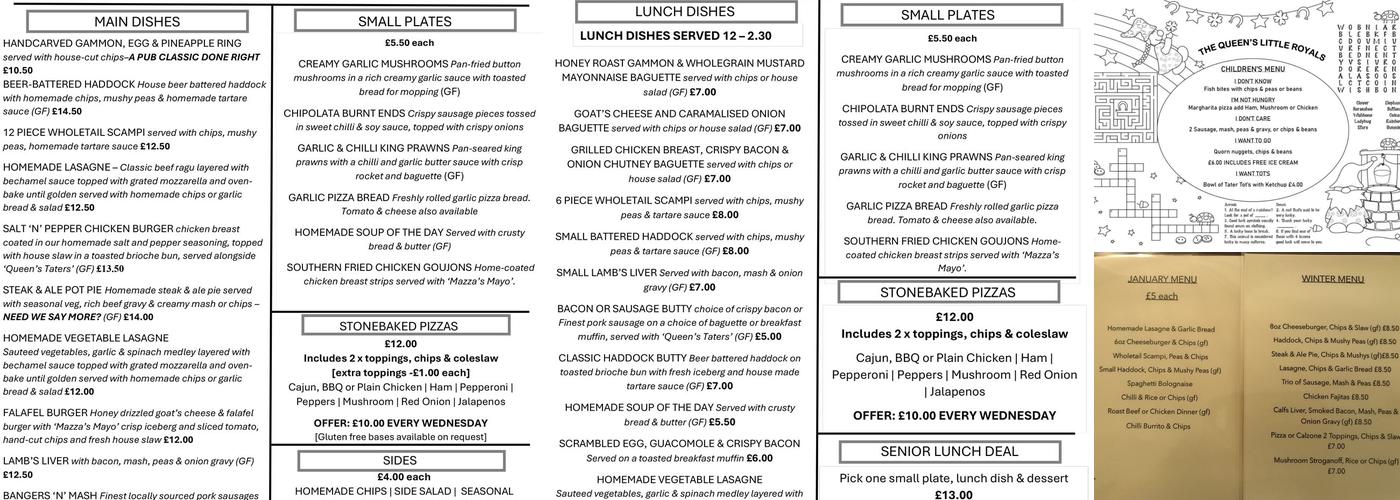 The Queens Arms Menu