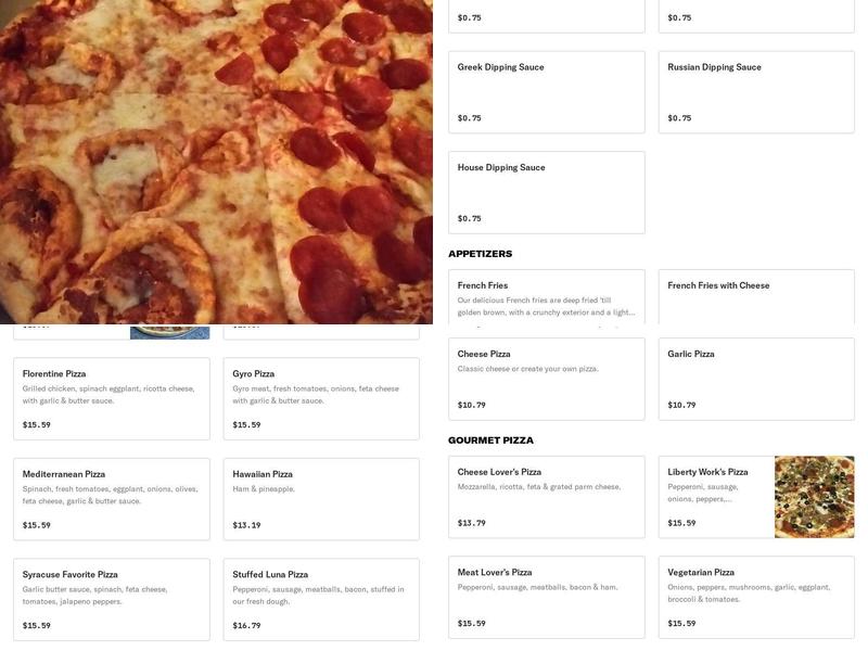 Liberty Pizza Menu