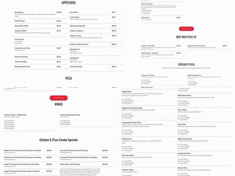Gino & Joe's Pizza Liverpool Menu