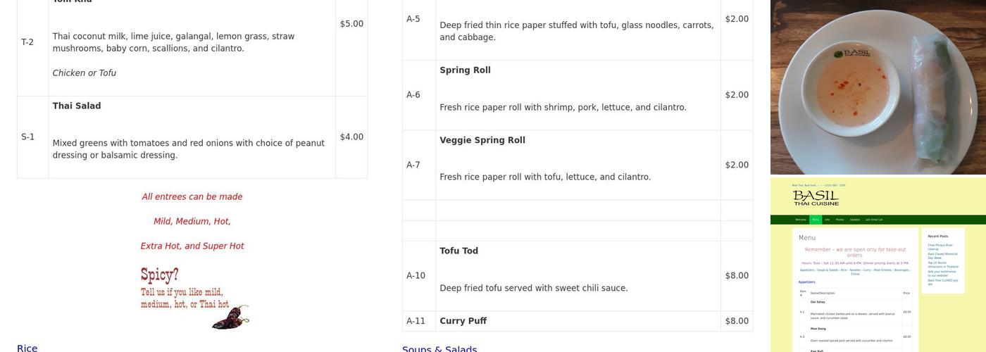Basil Thai Phoenix Menu