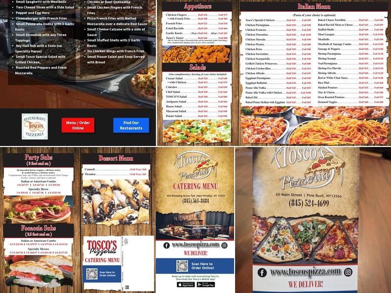 Tosco's Pizzeria Pine Bush Menu