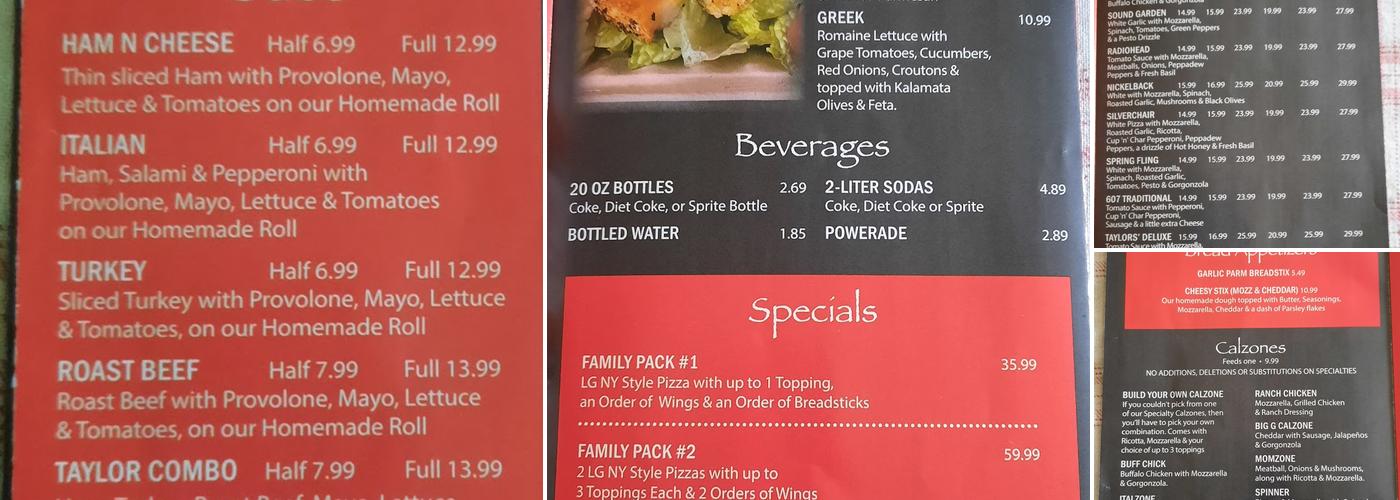 Taylors’ Pizza House Menu