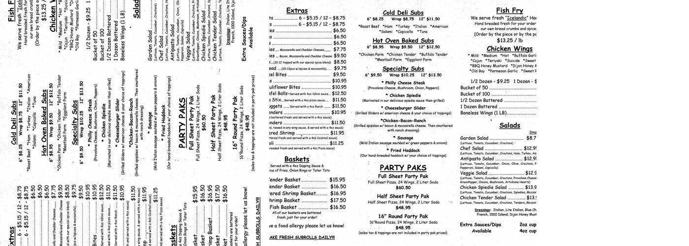 Rossi's Pizza Menu