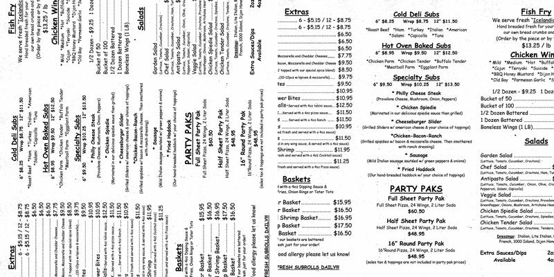 Rossi's Pizza Menu