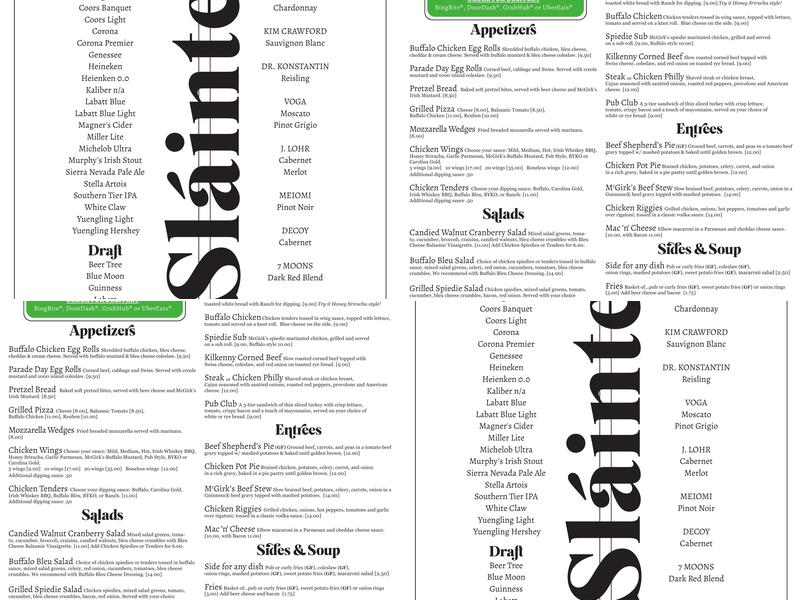 McGirk's Irish Pub Menu