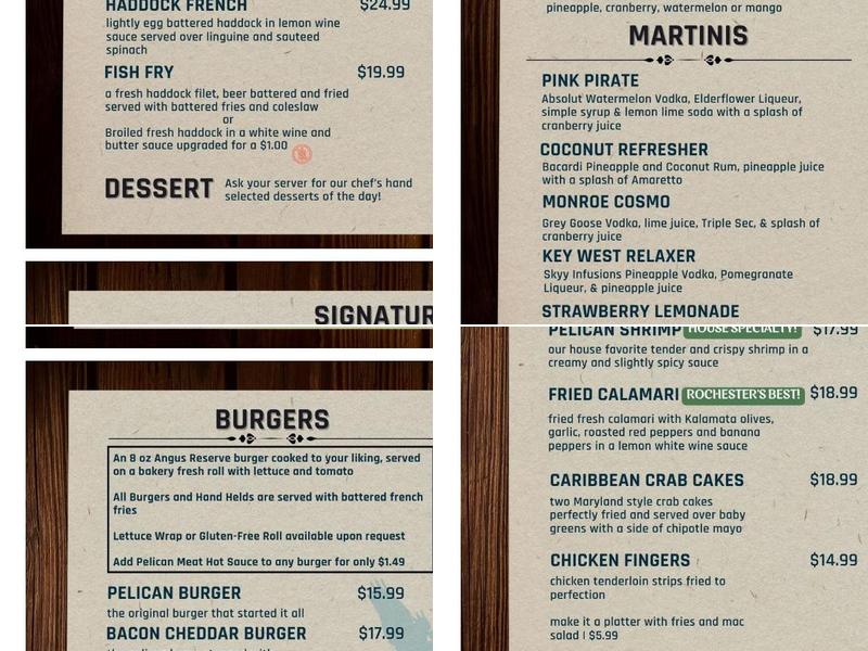 Pelican's Nest Waterfront Restaurant Menu