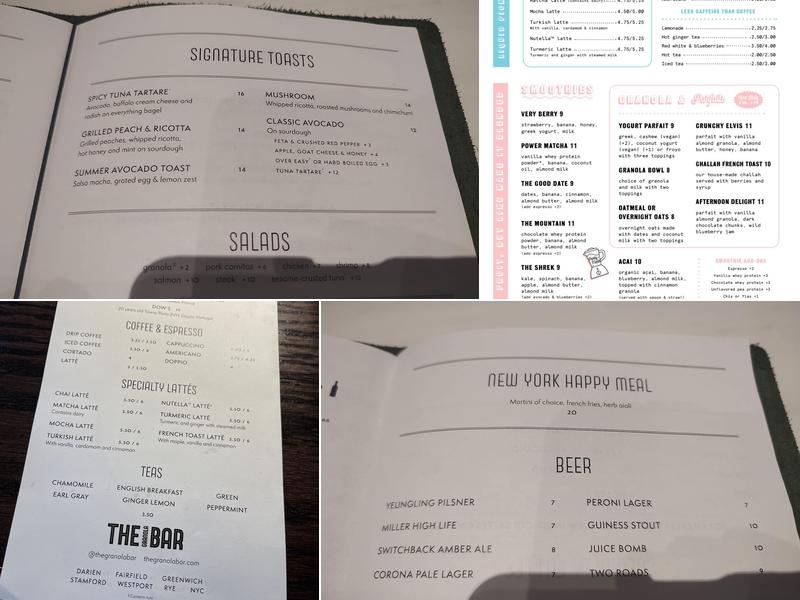 The Granola Bar Menu