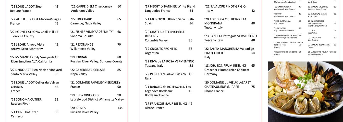 Ruby's Oyster Bar & Bistro Menu