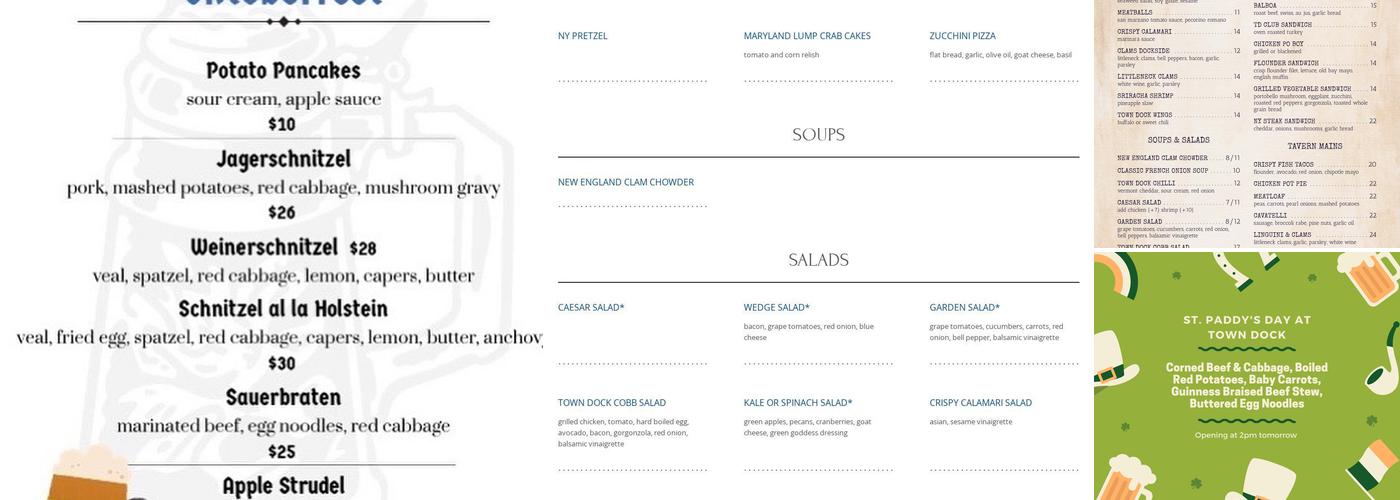 Town Dock Menu