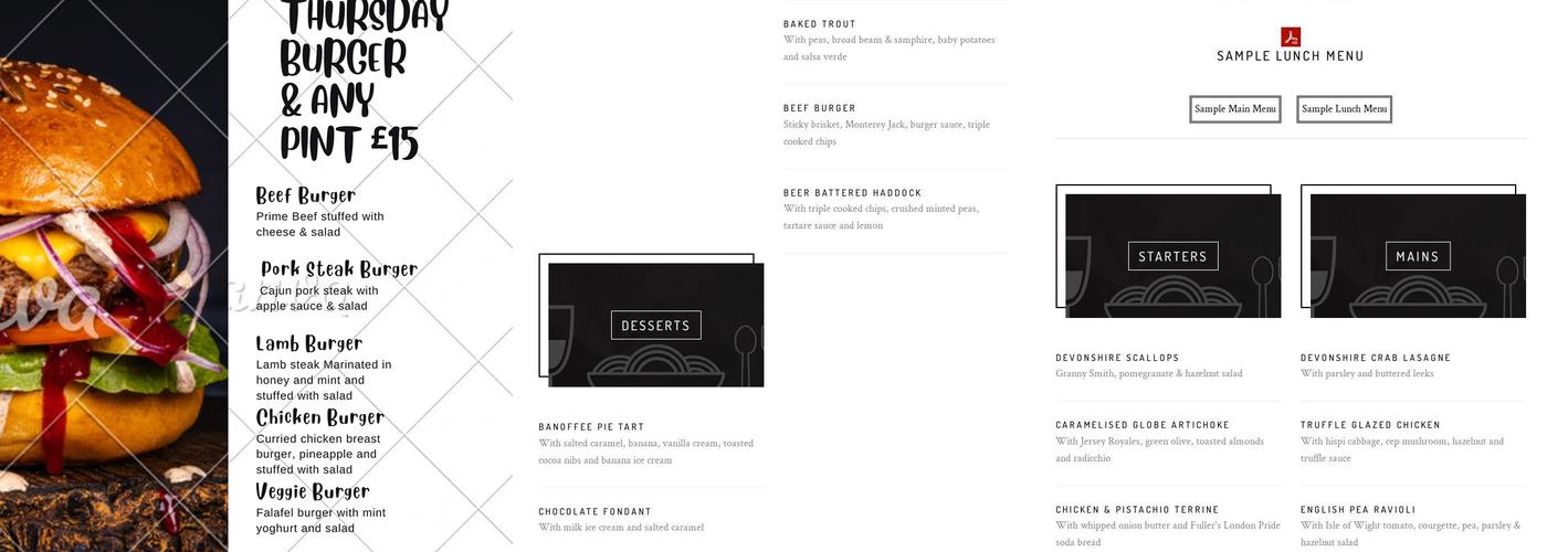 The Unicorn Inn Deddington Menu