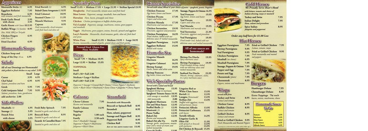Vic's Pizza Menu