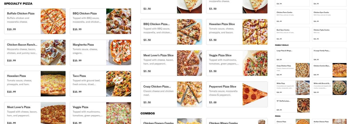 Yani's Pizza Menu