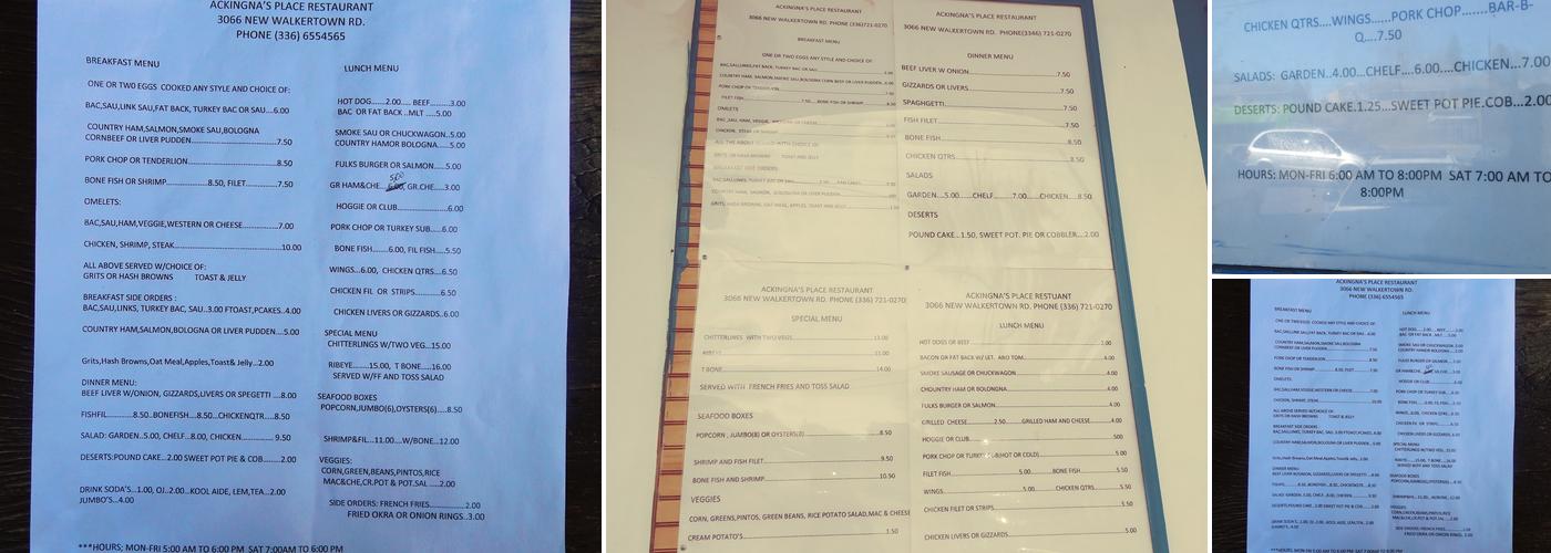 Ackingna's Place Menu