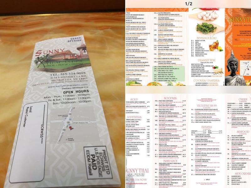 Sunny Thai Menu