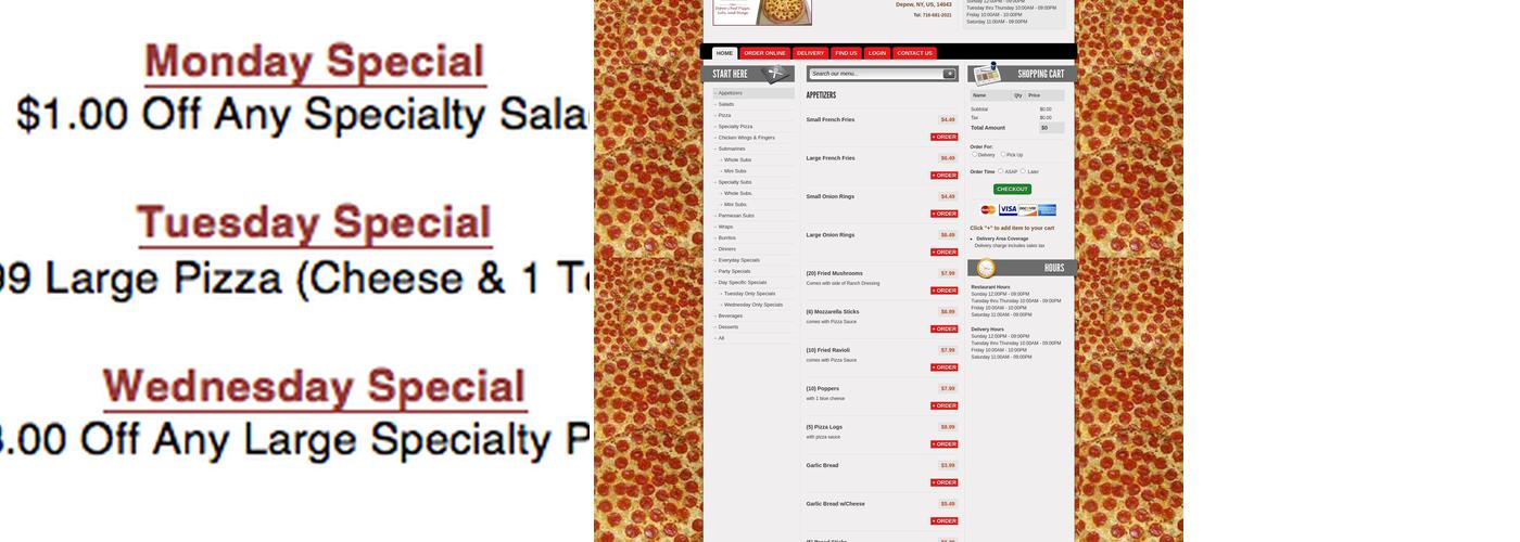 Riva's Pizzeria Menu