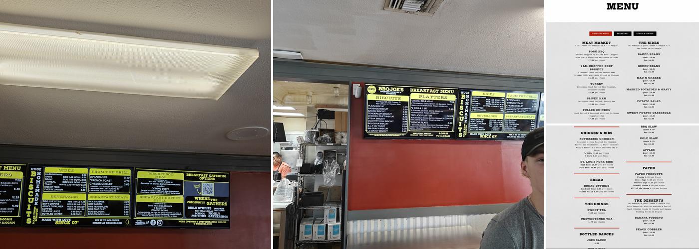 BBQ Joe's Country Cooking Menu