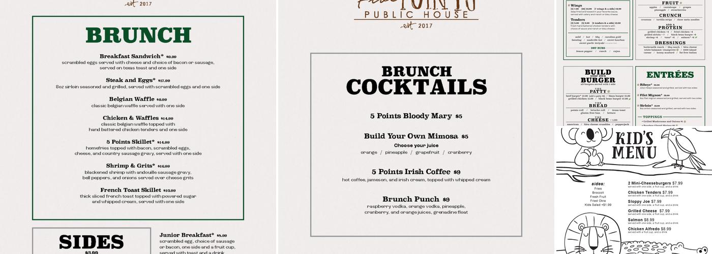 Five Points Public House Menu