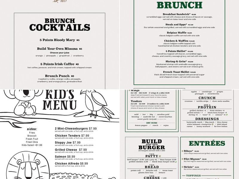 Five Points Public House Menu