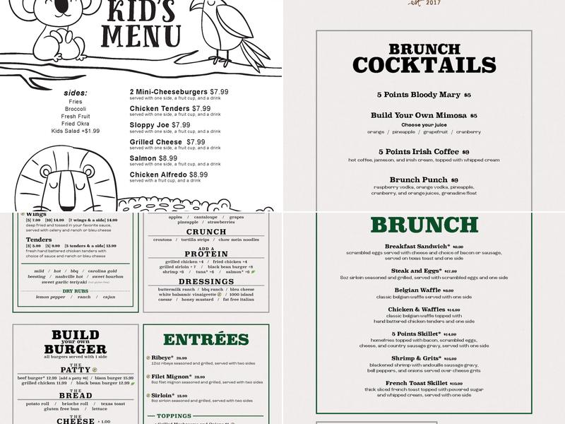 Five Points Public House Menu